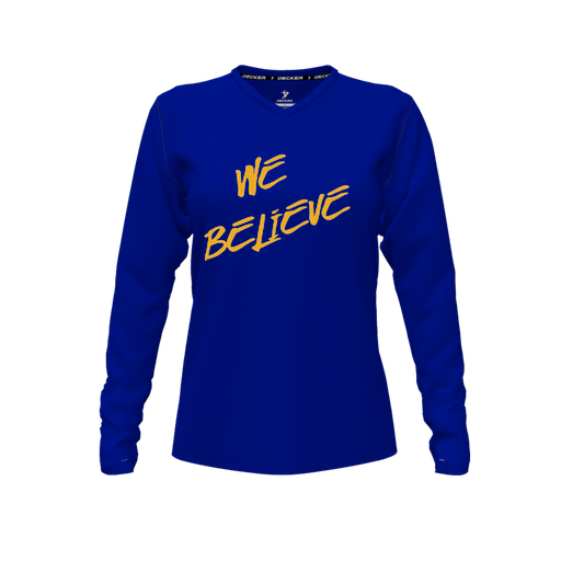 [FTLVCFRY-FYXS-LOGO2] Decker Comfort T-Shirt (Female Youth XS, Royal, V Neck, Logo 2, Long Sleeve)