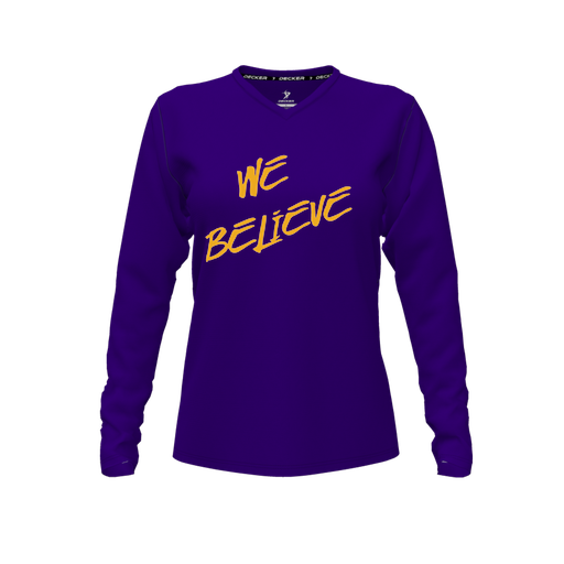 [FTLVCFPP-FYXS-LOGO2] Decker Comfort T-Shirt (Female Youth XS, Purple, V Neck, Logo 2, Long Sleeve)