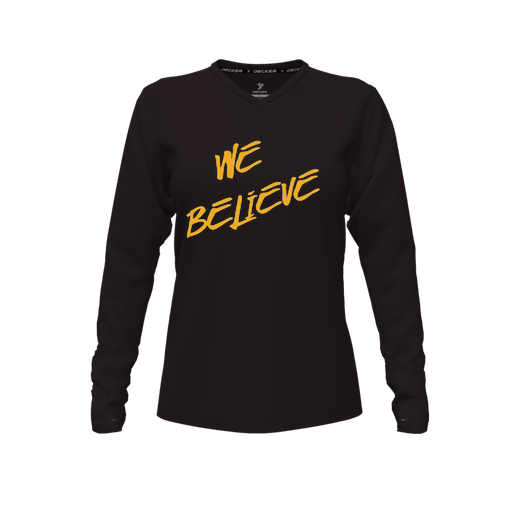 [FTLVPTBK-FYXS-LOGO2] Decker Performance T-Shirt (Female Youth XS, Black, V Neck, Logo 2, Long Sleeve)