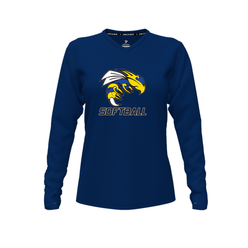 [FTLVPTNV-FYXS-LOGO1] Decker Performance T-Shirt (Female Youth XS, Navy, V Neck, Logo 1, Long Sleeve)