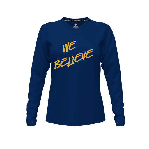 [CUS-DFW-TEES-PER-VNK-LSL-NVY-FYXS-LOGO2] Performance T-Shirt (Female Youth XS, Navy, V Neck, Logo 2, Long Sleeve)