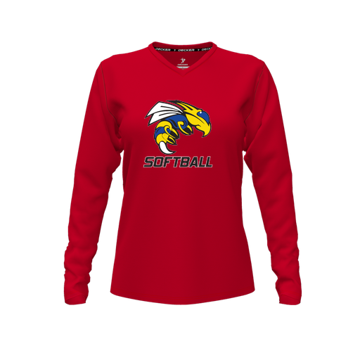 [CUS-DFW-TEES-PER-VNK-LSL-RED-FYXS-LOGO1] Performance T-Shirt (Female Youth XS, Red, V Neck, Logo 1, Long Sleeve)